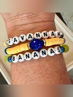 SAVANNAH BANANAS beaded stretch bracelets set of 3 baseball sports jewelry
